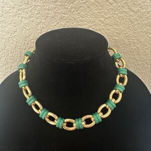 Vintage Choker Gold Tone With Green Accent Links Retro MCM Midcentury
